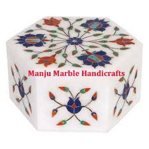 Elevate Stylish Design Top Quality Marble Inlay <b>Box</b> With Hexagonal Shape Mother Of Pearl Floral Art For Jewelry <b>Box</b> Gift Purpose - Product Image 1