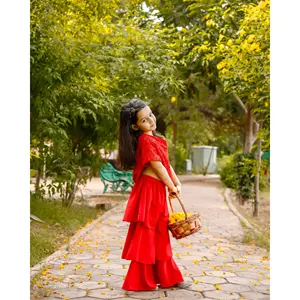 Conjunto Sharara de Georgette Rojo para Mujer Bordado - Product Image 3