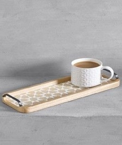 Plateau de service personnalisable en bois antique et résine écologique de qualité commerciale avec incrustation d'os, design unique, luxueux et classique - Product Image 1