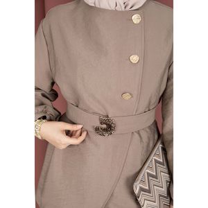 Conjunto de Dos Piezas para Mujer, Color Visón, con Botones Dorados y Cinturón, Talla M - Product Image 6