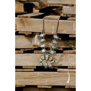 Kathleen Yazzie Squash Blossom Necklace Mixed Turquoise & Sterling Silver Floral Pattern for Gift - Product Image 1