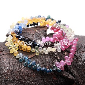 Nueva tendencia de alta calidad Multi zafiro lágrima Briolette Beads 4mmX6mm multicolor zafiro forma de gota cuentas sueltas joyería - Product Image 4