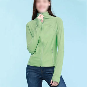 Léger imperméable coupe-vent coupe ajustée à manches longues col montant couleur unie Fitness veste respirant séchage rapide Yoga vestes - Product Image 4