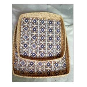 Bandeja de servicio con estampado de yute puro de alta calidad de estilo moderno, bandeja de desayuno de madera cuadrada ecológica para hoteles y restaurantes - Product Image 1