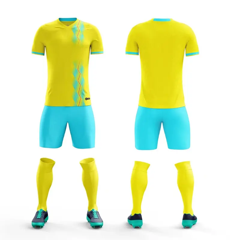 Custom 100% polyester Mesh breathable club soccer uniform wholesale men football team kit sets Sublimation designs soccer jersey