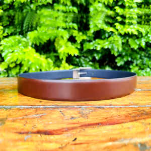 Ceinture en cuir réversible marron de qualité supérieure pour homme Double face en laiton et zinc Longueur personnalisée Profil formel à la mode Accessoire en cuir - Product Image 5