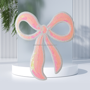 Patch brodé à sequins en forme de nœud rose pour accessoires de mode - Product Image 1