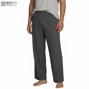 Pantalones de mujer marrones de popelina de algodón con bolsillos laterales cómodos con logotipo personalizado, pantalones de pierna ancha, pantalones para correr de mujer para hombre - Product Image 4