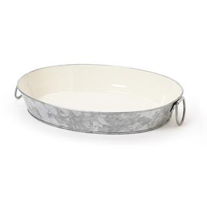 Plateau moderne en métal fumé doré en acier inoxydable pour restaurants et clubs à manger Plateau à manteaux de couleur blanche de forme ovale fait à la main - Product Image 1