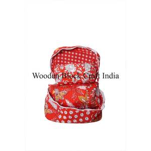 Ensemble de toilette en coton imprimé à la main, rouge, magnifique, 3 pièces, grande capacité, sac à fermeture éclair lavable, durable, réutilisable, pour les voyages - Product Image 4