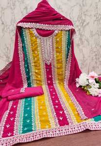 Bordado de zorro jorjet con fondo de seda interior y Santon y traje de material de vestido dupatta para mujer - Product Image 4