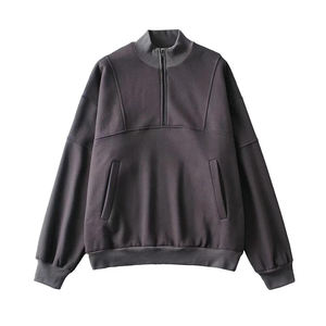 Sudadera con capucha de lana personalizada para mujer, sudadera cálida de invierno informal corta con media cremallera, sudaderas con capucha de mezcla de algodón suave OEM ODM - Product Image 5