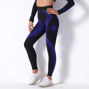 Leggings de sport taille haute sans couture pour femmes avec contrôle du ventre taille élastique Gym Fitness porter des pantalons de Yoga simples motif solide - Product Image 3