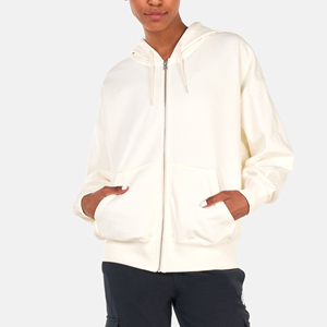 OEM/ODM 100% algodón señoras cremallera Sudadera con capucha de peso pesado 400GSM Boxy Fit personalizado serigrafiado logotipo streetwear sudaderas con capucha de las mujeres - Product Image 5