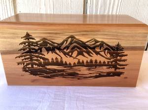 Urna de cremación de madera para adultos, hecha a mano, de madera de palisandro, con diseño de árboles de bosque salvaje, para humanos. - Product Image 2