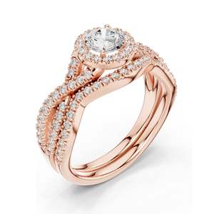 1.242 CT Round Brilliant Lab Diamond Halo Engagement <b>Ring</b> <b>Set</b> VVS-VS EF Clarity 18KT, 14KT, 10KT <b>Gold</b> & 925 Silver Rose, - Product Image 4