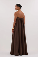 Robe longue bustier marron style bohème chic pour femme, 100% coton, unie, vintage, écologique, respirante, lavable, teinte unie