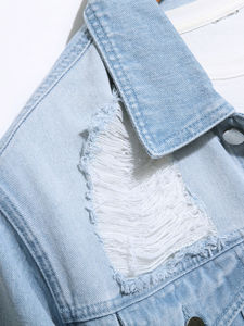 Chaqueta Vaquera Unisex Desgastada Azul Claro, Abrigo de Invierno Transpirable, Estilo Casual, Ajustado, Ropa Urbana, Hip Hop, Estilo Retro - Product Image 2