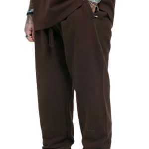 Pantaloni da <span class=keywords><strong>Jogger</strong></span> con risvolto marrone al 100 percento in pile di cotone per peso massimo rilassato con cintura elastica e tasca con Zip - Product Image 6