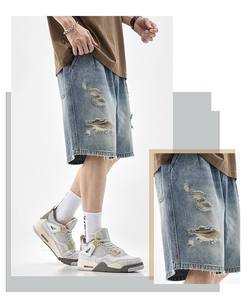 2025 <b>Men's</b> Casual High Quality <b>Elastic</b> <b>Waist</b> Breathable <b>Denim</b> <b>Shorts</b> Washed Custom Distressed Embroidery Wholesale Summer - Product Image 4