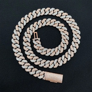 Chaîne cubaine en diamant bicolore de luxe en gros avec finition polie haute brillance et pierres CZ de laboratoire pour hommes, bijoux tendance de la mode urbaine - Product Image 1