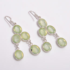 Pendientes colgantes de plata de ley 925, joyería fina de estilo clásico con piedras preciosas de Prehnita - Product Image 2