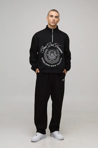 Half Zippered <b>Black</b> Sweatshirt 2025 Oversized <b>Men's</b> Winter Printed Hoodie Breathable Polyester/Cotton Embroidered Stonewashed - Product Image 4