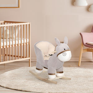 HOMCOM-Cheval à Bascule en Forme d'Âne avec Sons Réalistes en Bois de Peuplier et Peluche, Gris, pour Bébé 18-36 Mois - Product Image 2