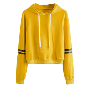 Prix usine femmes recadrée court ventre à capuche 100% coton pull sweat solide printemps décontracté culture couche de finition - Product Image 3