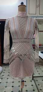 ชุดเดรสยาวถึงเข่าลายดอกไม้เซ็กซี่สุดฮอตของสาววัยรุ่นชุดเดรสปาร์ตี้ค็อกเทลแขนสามส่วนประดับเลื่อมด้วยมือ - Product Image 2