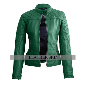 Chaqueta de cuero Moda Cremallera Motocicleta PU Chaqueta de cuero Abrigo de calle Chaquetas de cuero teñido verde suave - Product Image 5