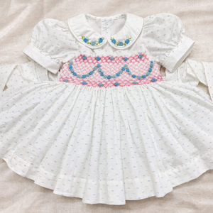 Vestido de bebé niña con bordado floral y mangas abullonadas, vestido de fiesta boutique para bebés y niñas pequeñas. - Product Image 2