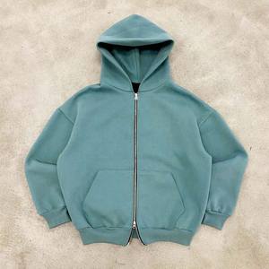 Sudadera con capucha de lavado ácido térmico de alta calidad 100% algodón peso pesado hombro caído moda doble cremallera Sudadera con capucha - Product Image 4