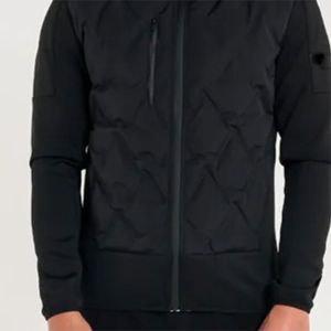 Veste hybride matelassée Chevron noire Style sportif avec manches en néoprène Design à capuche Poignées à glissière durables et coupe moderne - Product Image 5