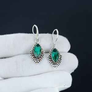 Diseño de hoja, piedra preciosa de corte facetado de marquesa de apatita verde Natural, Pendientes colgantes de piedra natal de Plata de Ley 925 pura, joyería fina - Product Image 1