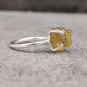 Bijoux en pierre brute Bague pour femme Citrine réglable naturelle Pierre précieuse Novembre Birthstone Prong Band Bague en argent sterling 925 - Product Image 5