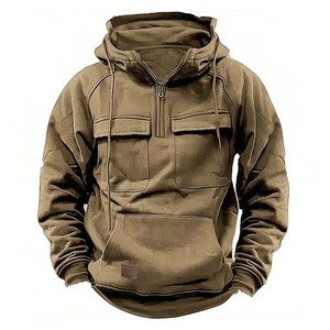 2024 New Solid Warm <b>Fleece</b> Sweatshirts for <b>Men</b> Half Zipper Hooded <b>Jackets</b> Multi-Pockets <b>Thick</b> Outdoor Polar for Winter Digital - Product Image 5