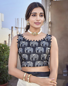 Fashionharbor mujeres estilo Bollywood arte seda impreso Saree Casual étnico traje con blusa sin costuras pieza para uso diario - Product Image 5