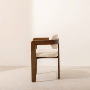 <b>WALNUT</b> BROWN WOODEN FRAME BOUCLÉ SHEEPSKIN UPHOLSTERED SEAT & BACKRESTCURVED <b>DINING</b> <b>CHAIR</b> - Product Image 1