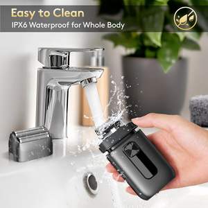 Rasoir électrique sans fil rechargeable par USB pour hommes, étanche IPX7, rasoir rotatif à double lame avec tondeuse escamotable, gris - Product Image 5