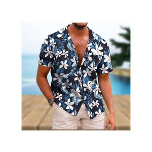 Haute qualité été hommes chemise de plage hawaïenne impression hommes deux pièces chemise et short ensembles chemises hawaïennes pour hommes - Product Image 6