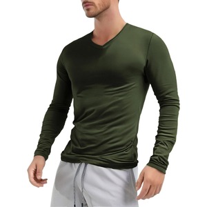 Vêtements pour hommes T-shirts à la mode, col en V, coupe ajustée, hauts à manches longues, maillot de corps décontracté, couleur unie, manches longues, hauts - Product Image 3