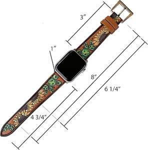 Customized Design Western Floral <b>Tooled</b> & Painted Leather Beautiful Sunflower Handmade <b>Watch</b> Band Genuine Leather <b>Watch</b> <b>Strap</b> - Product Image 4