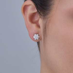 92.5 <b>Silver</b> <b>Stud</b> <b>Earrings</b> Cute Religious Diamond Flower Design for Wedding or Gift Model No. 183022 - Product Image 1
