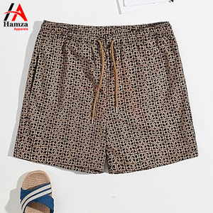 Short de bain homme noir solide Style High Street Tissu en coton doux Léger 180 GSM Taille élastique Cordon de serrage Séchage rapide - Product Image 6