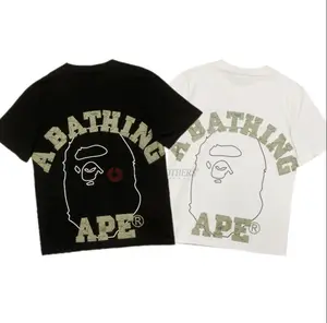 도매 2023 bape 티셔츠 고품질 코 튼 상어 디지털 인쇄 일반 남자 T 셔츠 동물 머리