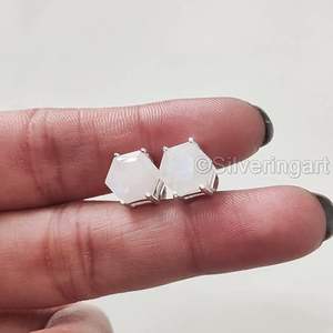 Women <b>Stud</b> <b>Earring</b> Natural Rainbow Moonstone <b>Opal</b> June Birthstone Anniversary Handmade Jewelry 925 Sterling Silver <b>Stud</b> <b>Earring</b> - Product Image 5