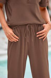 Sudadera de verano con media cremallera para mujer, conjuntos de pantalones de chándal para correr, trajes de 2 piezas, chándal de manga corta con cuello levantado, chándal de salón - Product Image 5