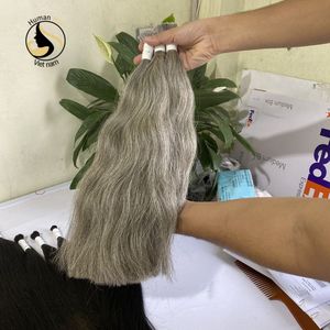 Proveedor de cabello virgen Remy, cutícula Natural, recta, Color gris, extensión a granel, cabello humano de doble estiramiento, precio barato - Product Image 3