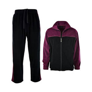 Mens <b>Velour</b> Tracksuit with Zippered Pockets Luxury Soft Two Piece Athletic <b>Jogger</b> Set for Casual and Sport Wear Black Burgundy - Product Image 2